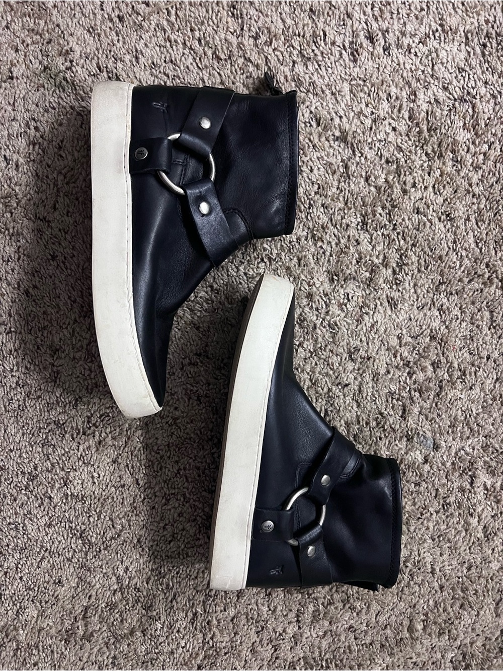 Black Women's High-Top Leather Sneakers with Silver Hardware